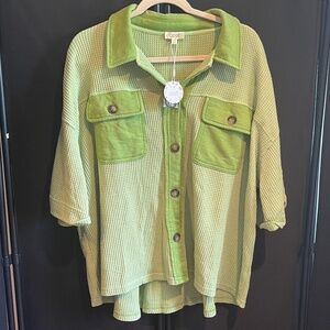 NWOTOddi Thermal Short-Sleeve Button-Down Shirt, Lime, 1X (14-16)